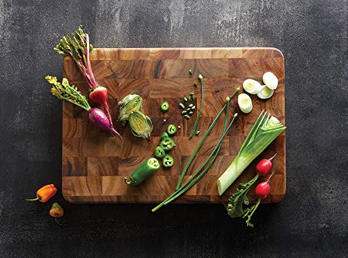 Large End Grain Prep Station Acacia Wood Cutting Board