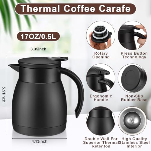 2 Pcs Thermal Coffee Carafe Insulated Stainless Steel Coffee Carafe for Hot Liquid Vacuum Thermal Pot Creamer Pitcher Dispenser with Brushes Keeping Hot Water Milk (2 Count)