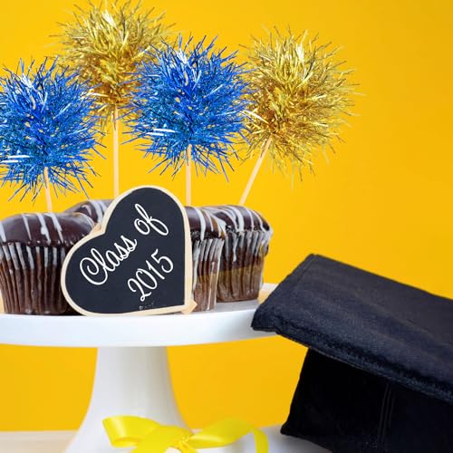100 Pcs Foil Firework Cupcake Toppers Sparkle Tinsel Cake Toppers Cake Decoration Cocktail Fruit Toothpick for Birthday Wedding Graduation Party