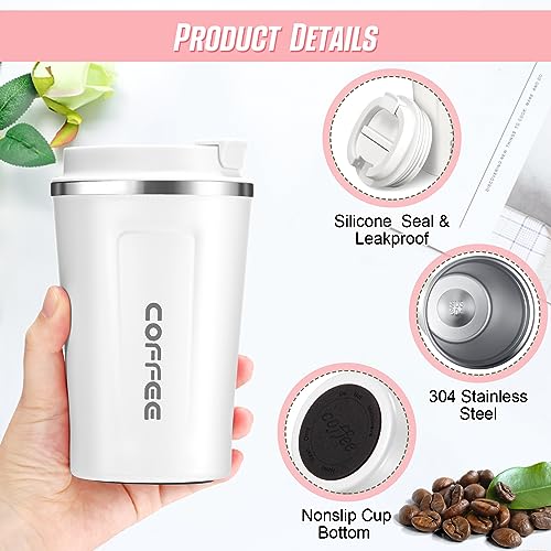 4 Pcs 13 oz Travel Coffee Mug Insulated Reusable Coffee Cups with Leakproof Lid Stainless Steel Portable Tumbler for Keep Hot or Ice Milk Tea