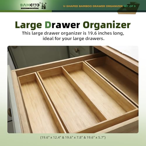 Large Long V Shaped Bamboo Drawer Organizer Set of 3 (78.4 Ounce)