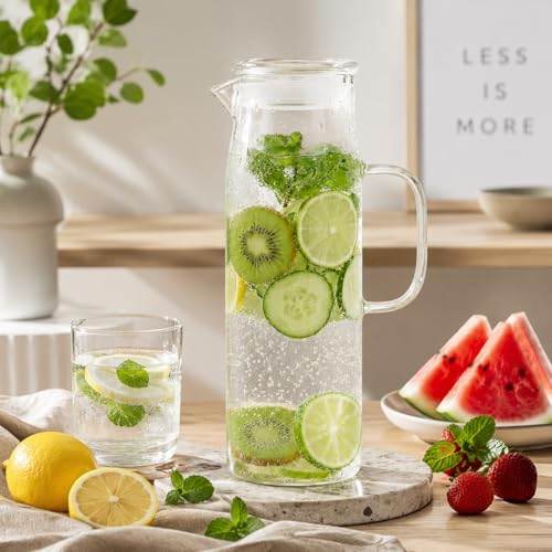 Glass Pitcher with Lid Glass Water Carafe with Handle