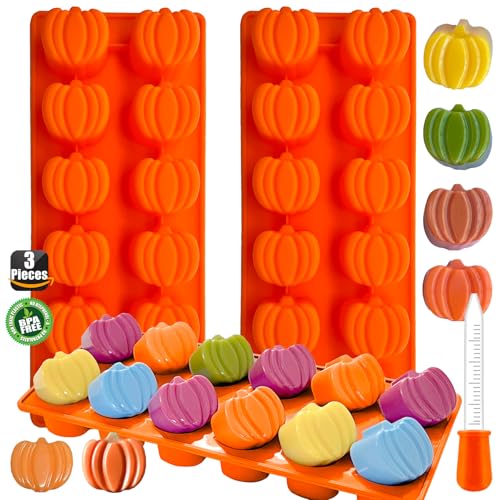 Halloween Pumpkin Chocolate Mold 3 PCS Silicone Chocolate Mold With 2 Dropper (3 Count)