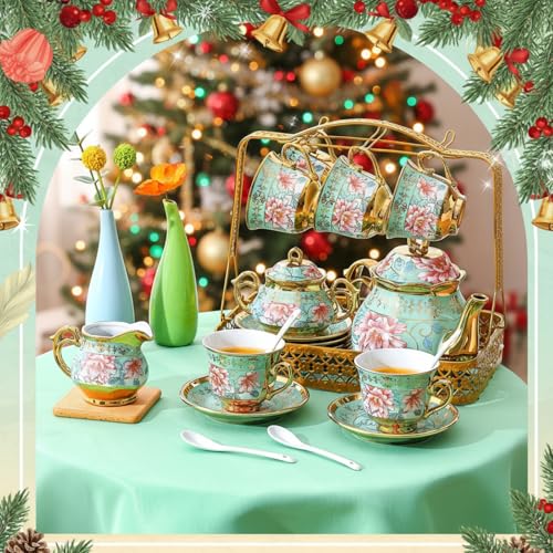 22 Pcs Vintage Porcelain Tea Sets for Adults