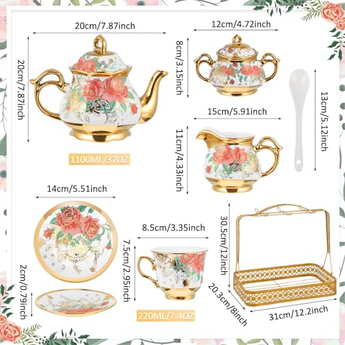 22 Pcs Vintage Porcelain Tea Sets for Adults