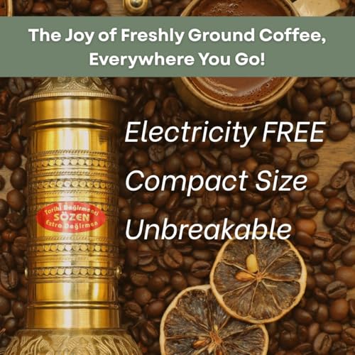 Sozen 7.6" Hammered Manual Coffee Grinder Brass