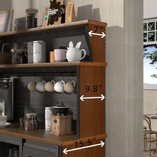 Farmhouse Coffee Bar Cabinet with 3 Tier Storage Hutch