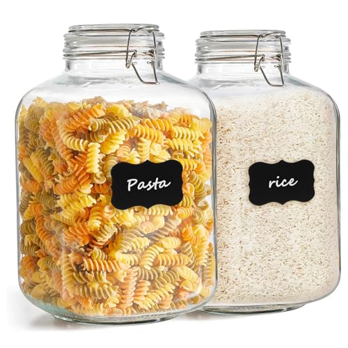 Square Glass Jars with Airtight Lid 1.3 Gallon 2 Pack Large Canister (2 Count)