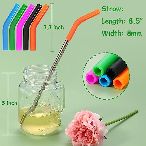 Reusable Stainless Steel Straws Metal Straw with Silicone Tip 5 Pcs 8mm Wide for 20