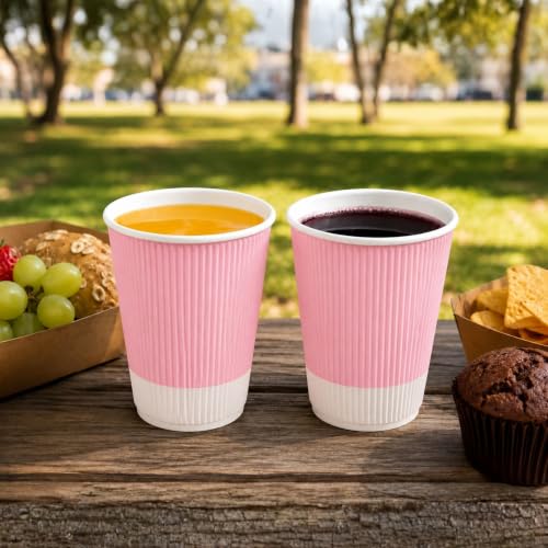 Ripple Wall Coffee Cups 25 Count 12 Ounce Insulated Light Pink Paper Cups