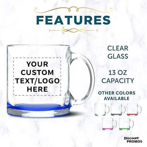 Custom Clear Glass Coffee Mugs 13 oz. Set of 10 (100 Count)
