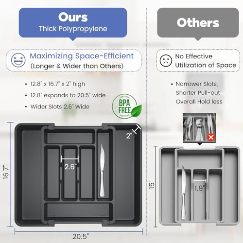 Large Silverware Organizer Tray for Kitchen Drawer Utensils Thicker