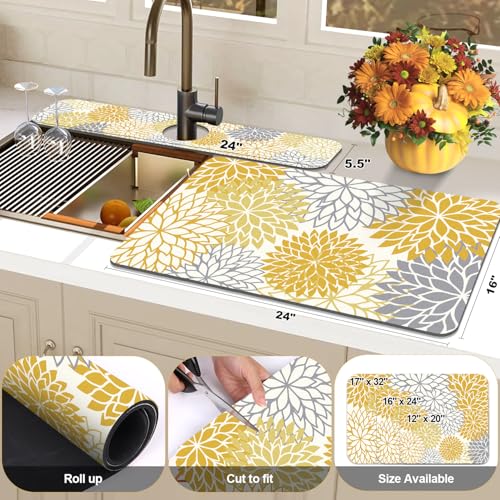 2PCS 16" x 24" Fall Dish Drying Mat & 24" x 5.5" Sink Splash Guard (2 Count)
