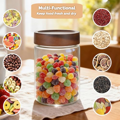 28 Fl oz Glass Food Storage Jar with Airtight Wooden Screw on Lid and Scoop