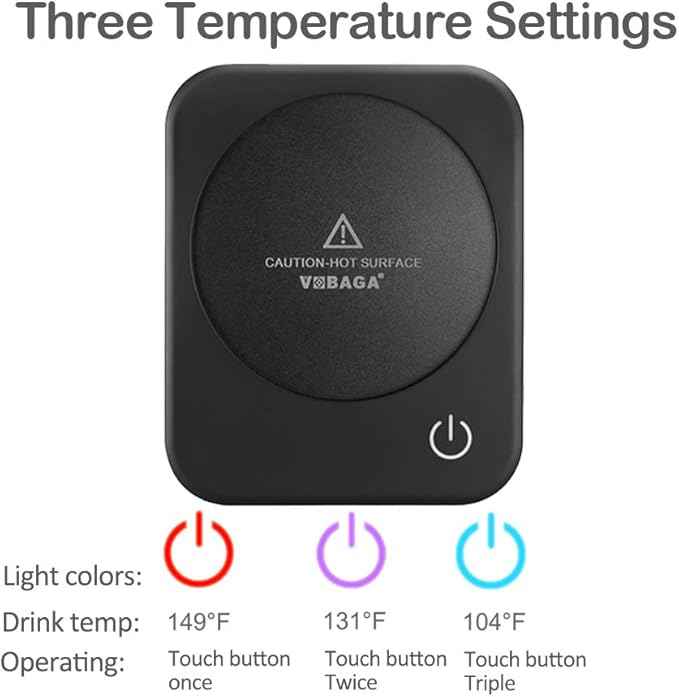 VOBAGA Coffee Mug Warmer, 4 Hours Auto Shut Off Cup Warmer for Office Home Desk with 3 Temperature Settings, Electric Coffee Warmer for Cocoa,Tea, Milk, Soup, Coffee Gifts Accessories for Women Men