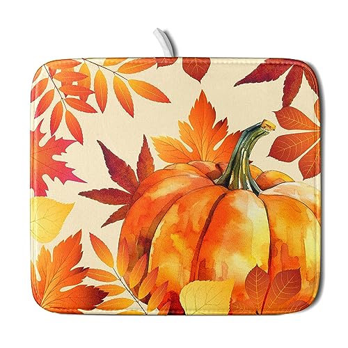 Autumn Pumpkin Maple Leaf Dish Drying Mat for Kitchen Counter