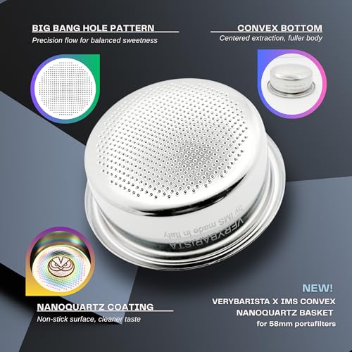 IMS Competition Convex Filter Basket. Nanotech. For 58mm bottomless portafilters. Double Espresso 18g
