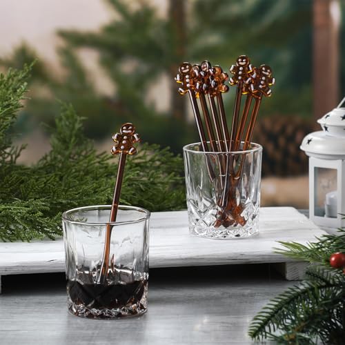 12 Pcs Christmas Glass Drink Stirrers 7 Inch Xmas Stir Sticks Reusable 3D Coffee and Cocktail Stirrers Hot Cocoa Bar Supplies for Holiday Party Favors (12 Count)