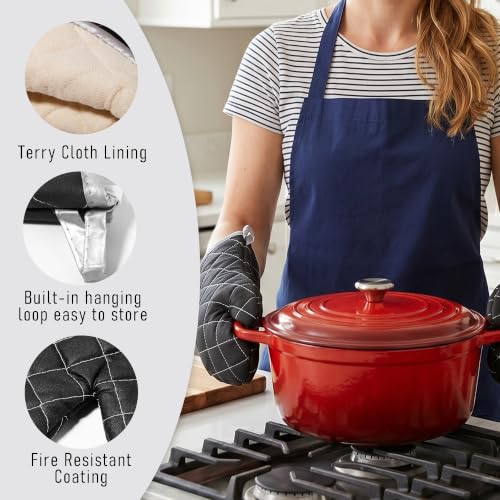 Black 15" 425°F Terry Oven Mitts Quilted Heat Resistant (2 Count)