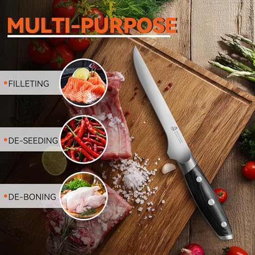 Boning Knife 6 inch Fillet Knife for Trimming Fat from Meat