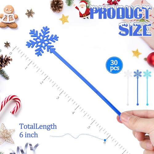 30 Pcs Christmas Drink Stirrers Blue Snowflake Stir Sticks