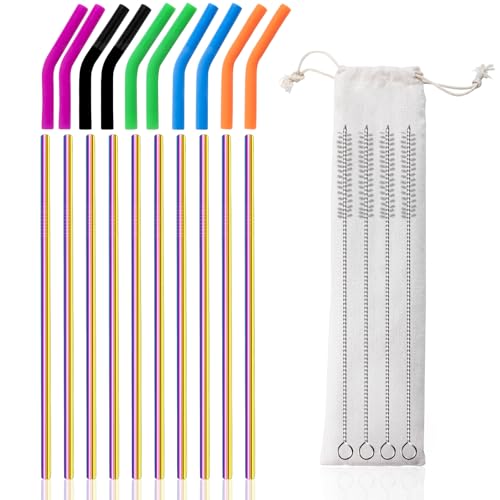 10 Pcs Metal Straw Reusable 8.5" 6mm Stainless Steel Straws (10 Count)