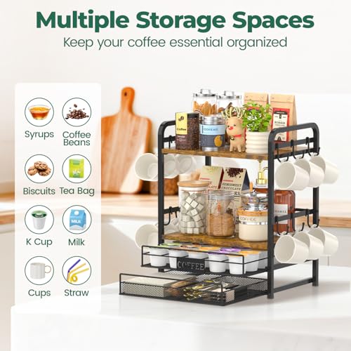 Coffee Bar Organizer Station Shelf Mug Holder for Countertop