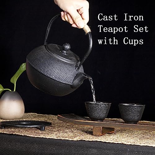 40.6oz Black Cast Iron Tea Pot Set with Teacups