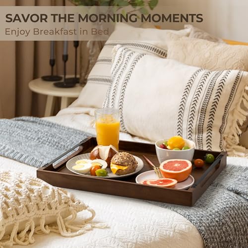 Wooden Serving Tray with Metal Handles
