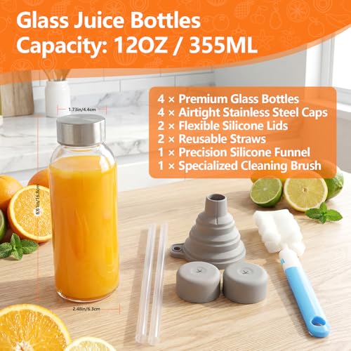 Glass Juice Bottles with Lid 12 oz
