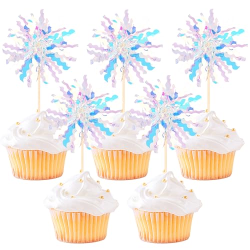 30 PCS Foil Firework Cupcake Toppers Sparkle Tinsel Cupcake Picks Happy Birthday Cake Toppers Drink Stirrers Cocktail Food Fruit Toothpicks for Baby Shower Birthday Party Decorations Supplies Silver (30 Count)