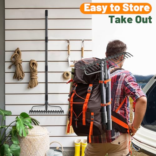 Garden Leaf Rake with 77 Inch Handle