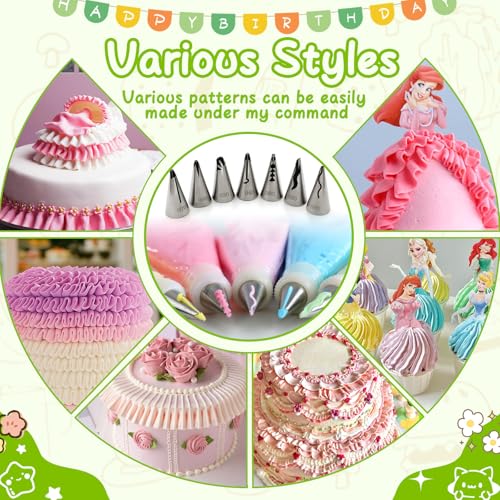 7 Pieces Pleated Skirt Piping Nozzles Set