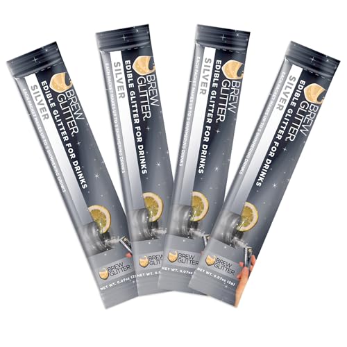 Brew Glitter Silver Edible Drink Glitter 4 x 2g Packets for Cocktails (4 Count)