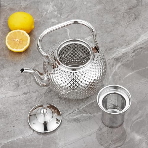 1200ml Teapot with Infuser Stainless Steel Lifting Handle Tea Maker Silver