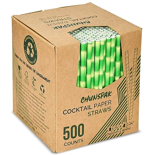 5.75 inch Short Bamboo Paper Straws & Stirrers for Cocktail and Coffee (500 Count)