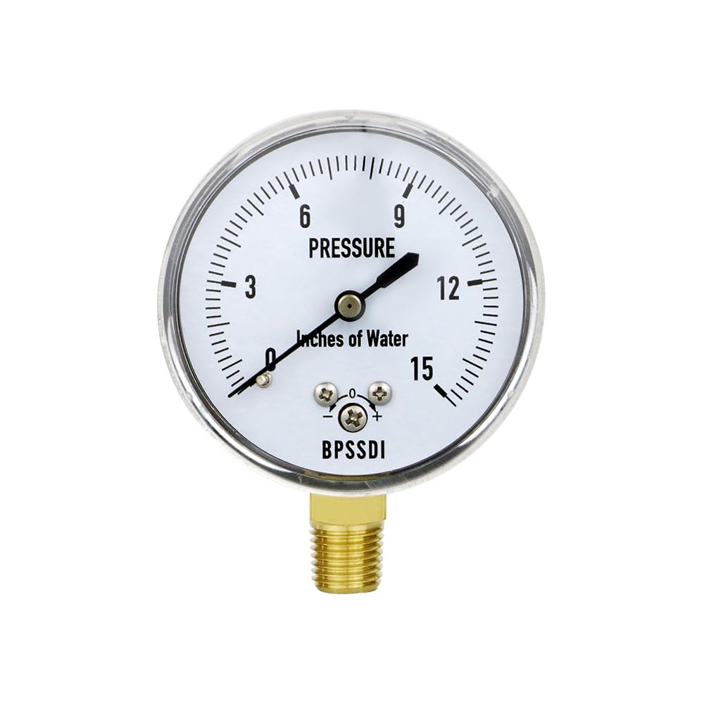 0-15 Inches of Water Column Gauge, Low Pressure Gauge, Capsule Gauge, 304 Stainless Steel Case, 2.5