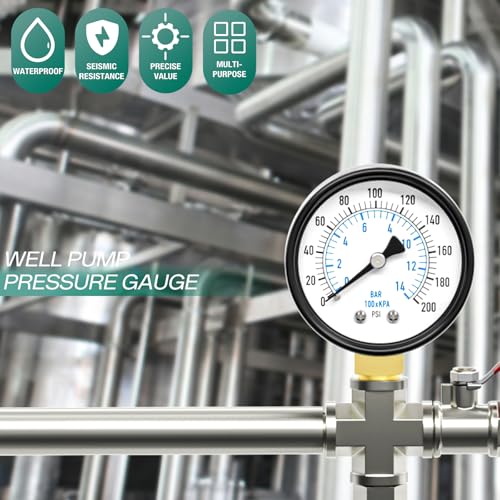 0 200PSI Well Pump Pressure Gauge 2" Dial Size