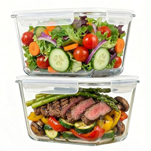2 Pack Large Glass Storage Containers with Lids 85oz