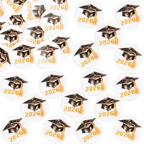 48Pcs Edible 2026 Graduation Cap Cupcake Toppers Wafer Paper Class of 2026 Grad Cap Cupcake Picks for 2026 Graduation Theme Party Cake Decorations Supplies Gold (48 Count)