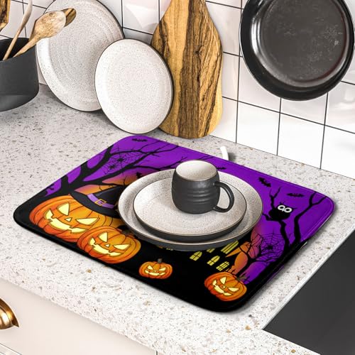 Happy Halloween Pumpkin Dish Drying Mat for Kitchen Counter