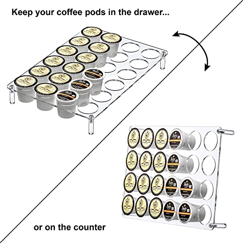 2-Pack 24-Slot Flat Acrylic Coffee Pod Holder, Large-Capacity Plastic Coffee Capsule Storage, BPA-Free and Shatter-Proof, Great for Use on Countertop or in Drawer, Up to 48 Keurig K-Cups (2 Count)