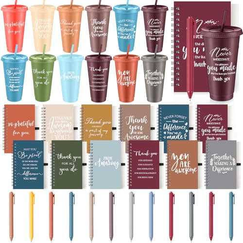 36 Pcs Employee Appreciation Gifts Bulk 24 oz Thank You Tumbler with Lid and Straw Mini Spiral Notebooks and Pens Appreciation Gifts for Team Employee Coworkers Teacher (36 Count)
