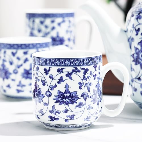 Chinese Blue and White Porcelain Teapot Set Traditional Kung Fu Tea Sets with 6 Cups for Loose Leaf Tea Adults