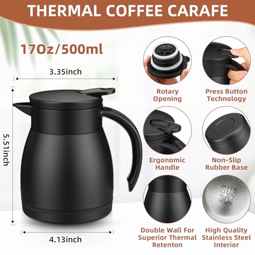 2 Pcs Thermal Coffee Carafe Insulated Stainless Steel Coffee Carafe for Hot Liquid Vacuum Thermal Pot Creamer Pitcher Dispenser with Brushes Keeping Hot Water Milk (2 Count)