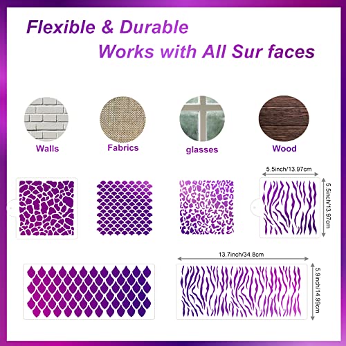 Cake Stencils Decorating Buttercream Cookie Stencils for Royal Icing Leopard Airbrush Snake Skin Mermaid Scale Stencil Cheetah Cow Print Templates for Baking (13 Count)
