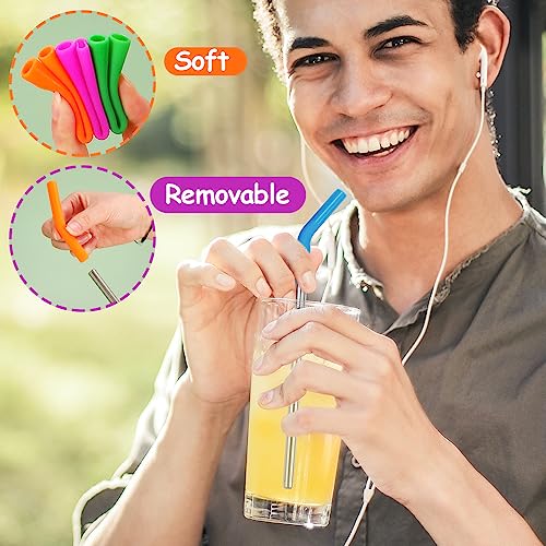 Reusable Stainless Steel Straws Metal Straw with Silicone Tip 5 Pcs 8mm Wide for 20