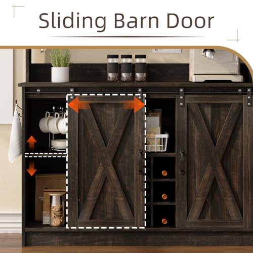 47" Coffee Bar Cabinet with Storage Hutch & Wine Rack
