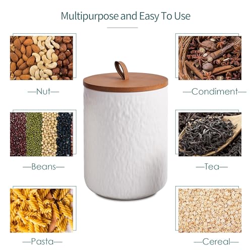 White Stone Ceramic Canister with Bamboo Lid (3 Count)
