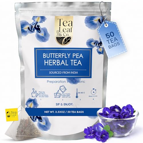 Tealeaf & Co. Butterfly Pea Herbal Tea Bags Blended with Fresh Herbs (3.52 Ounce)